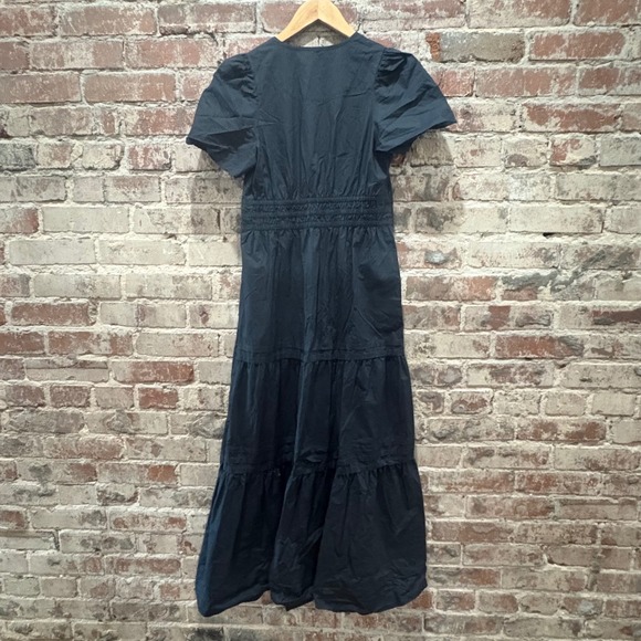 NEW Quince Organic Cotton Poplin Smocked Tiered Maxi Dress Black Puff Sleeve - Picture 10 of 13